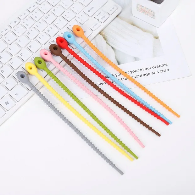 22cm Colourful Silicone Cable Ties Headphone Cable Data Cable Storage Organiser Twist Wires Releasable Zip Ties