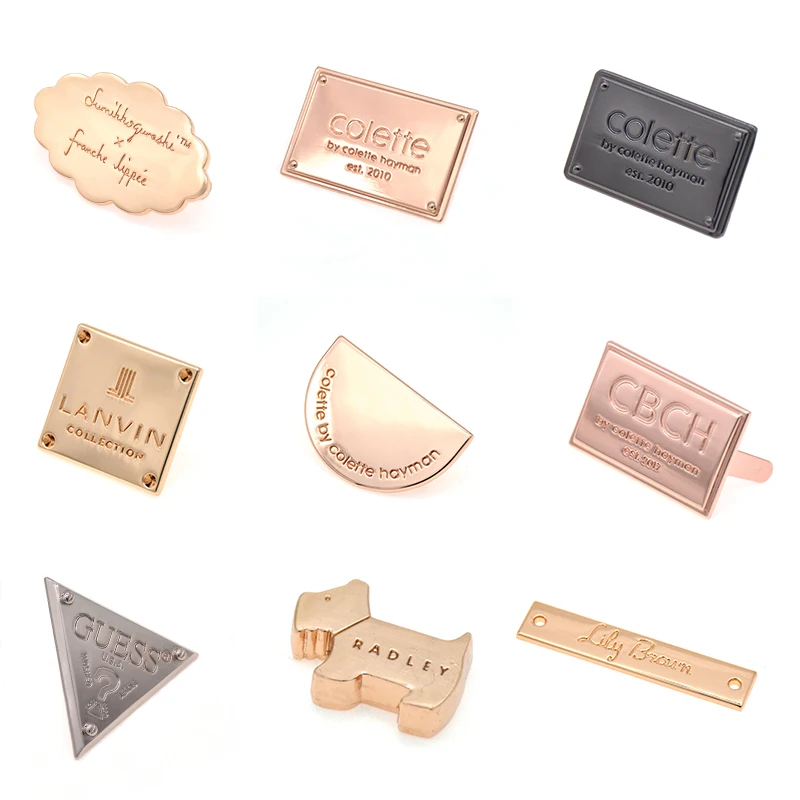 Factory Price Custom Metal Plate Gold Color Designs Engraved Name Tags Bag Parts Accessories