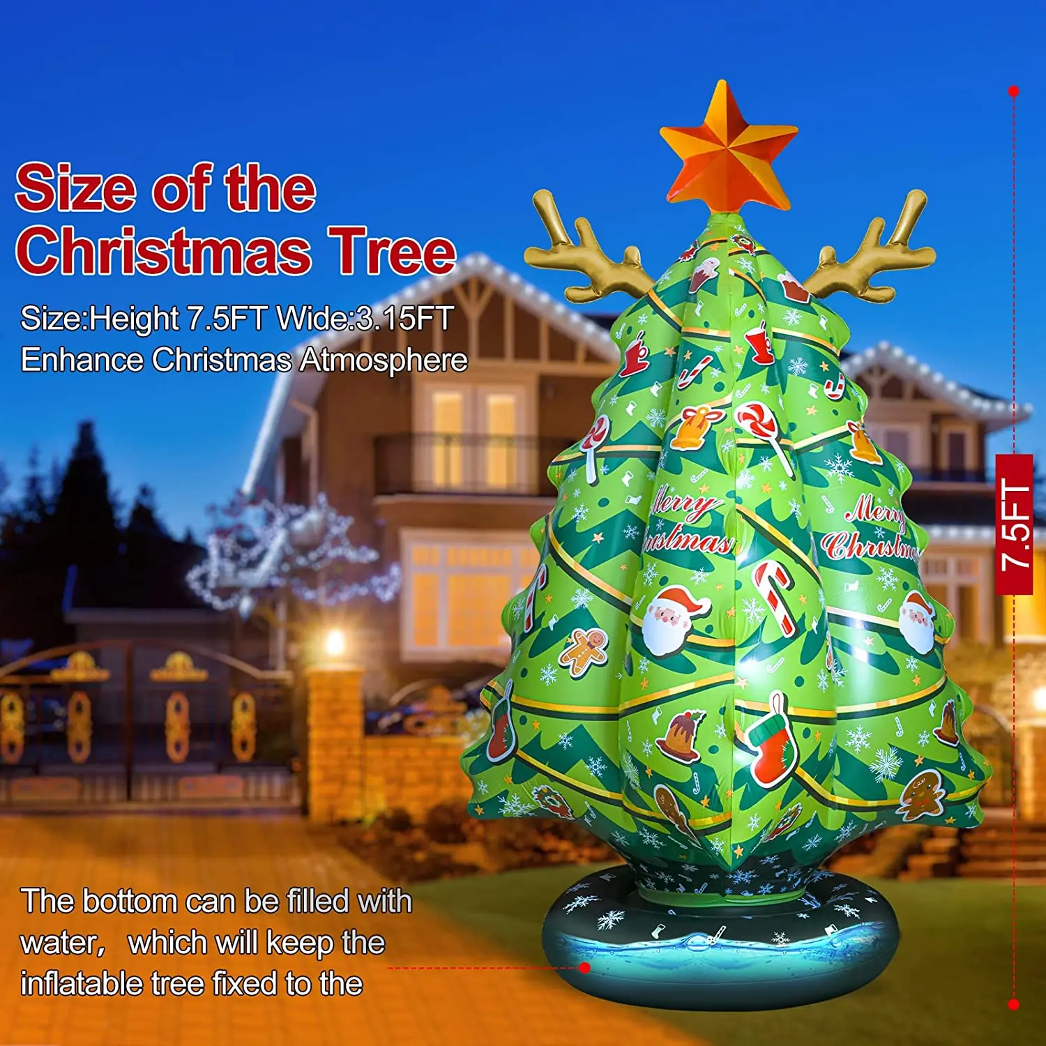 20IN PVC Inflatable Christmas Ball Outdoor Decorated Ball Xmas Inflatable Balls Remote Yard Decoration Holiday Ornaments