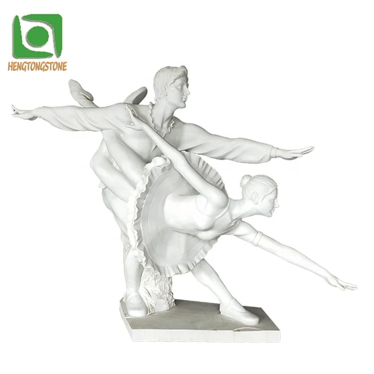 Dancing Theme School Decoration Life Size High Polished White Marble Ballet Dancer Statue