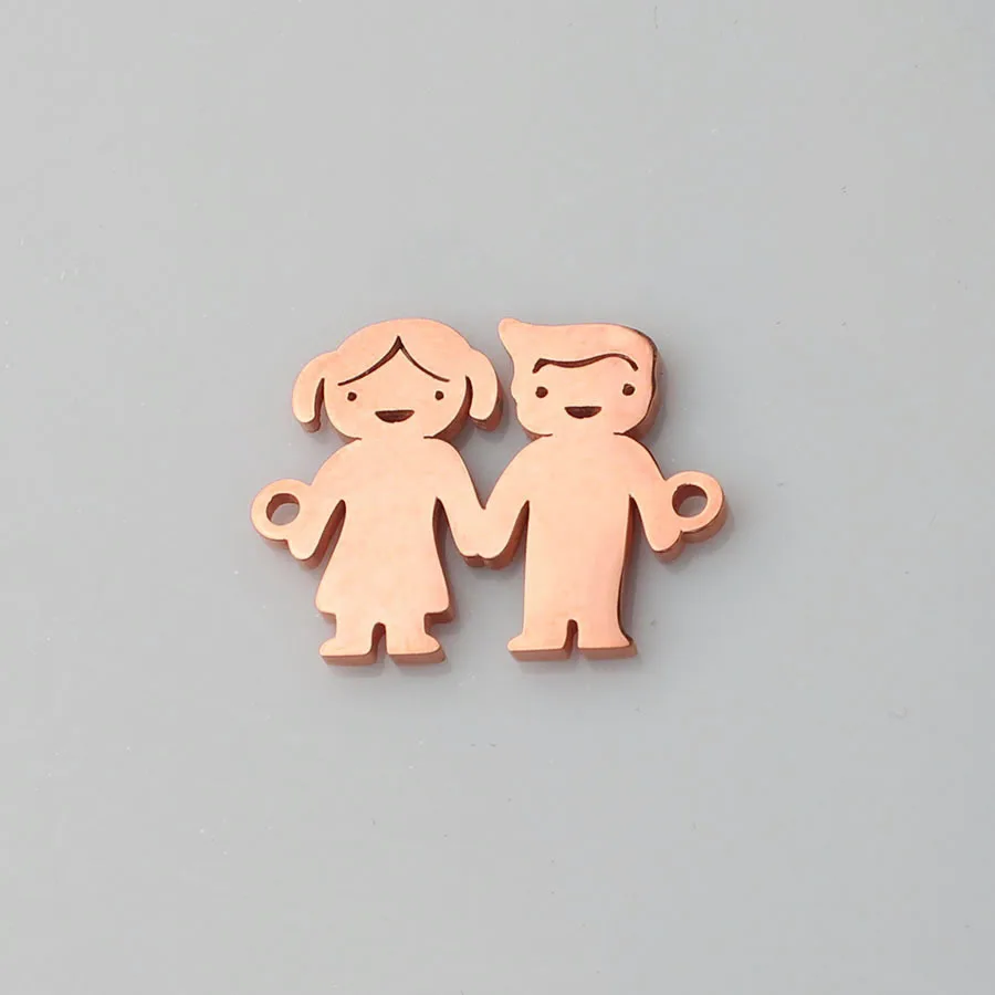 Stainless Steel Cute Boy and Girl Pendant Mirror Polished Children Charms For DIY Bracelet Necklace Jewelry Marking