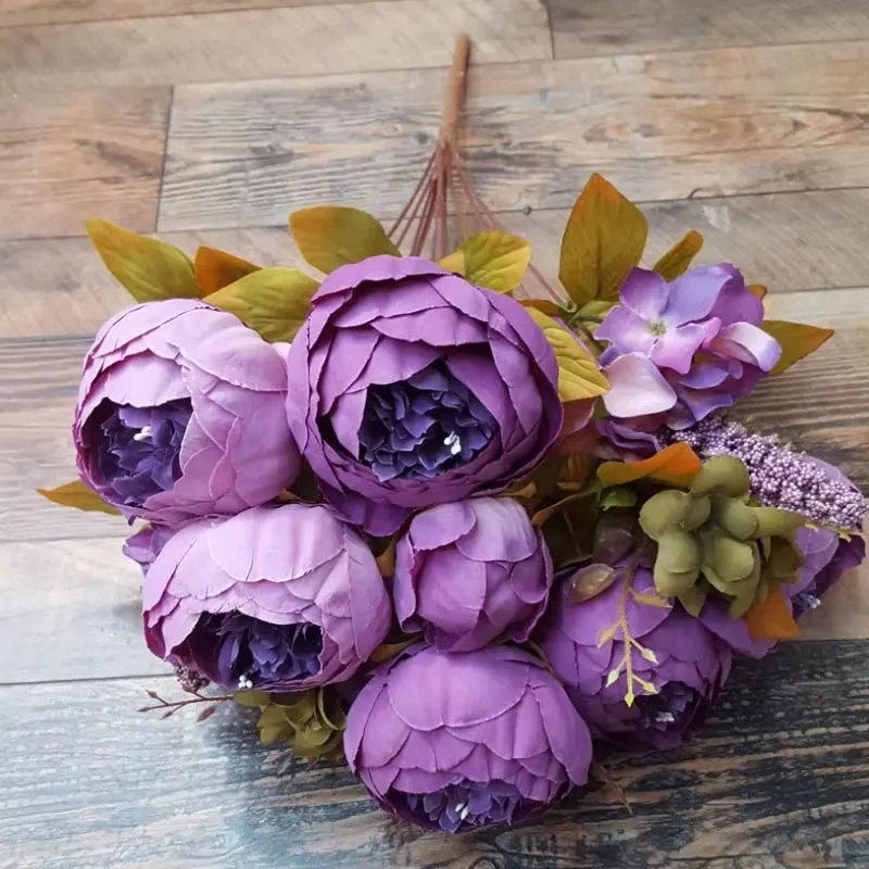 INUNION Factory Wholesale Silk Peony Bouquet Vintage Artificial Peonies Flower Arrangement for Home Wedding Party Decor