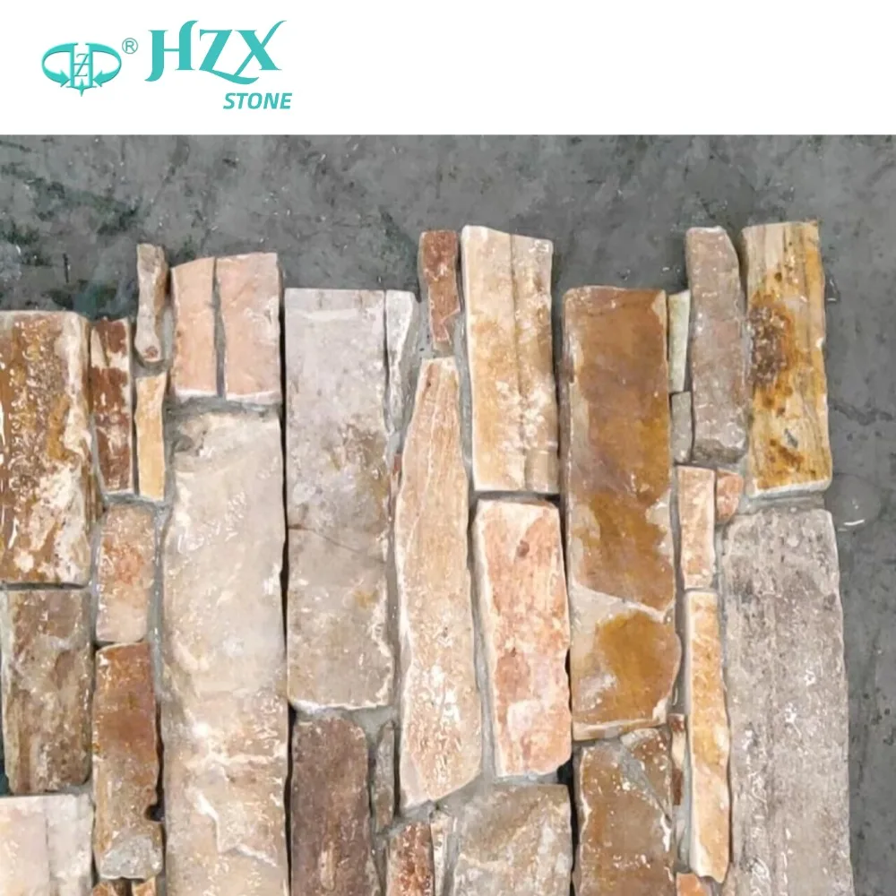 HZX Natural Rusty Slate Quartzite Stone Veneer Custom Exterior Wall Cladding Panels Traditional Hotel Cultural Split Mushroom