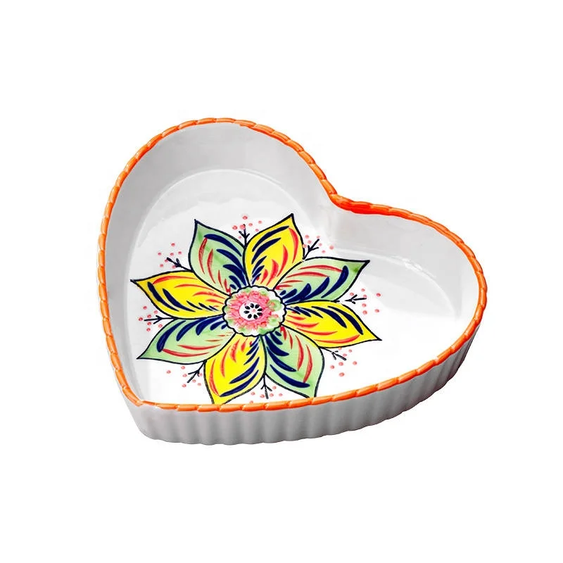 
New kitchen household handpainted heart shaped ceramic mixing bowls for hotel restaurant 
