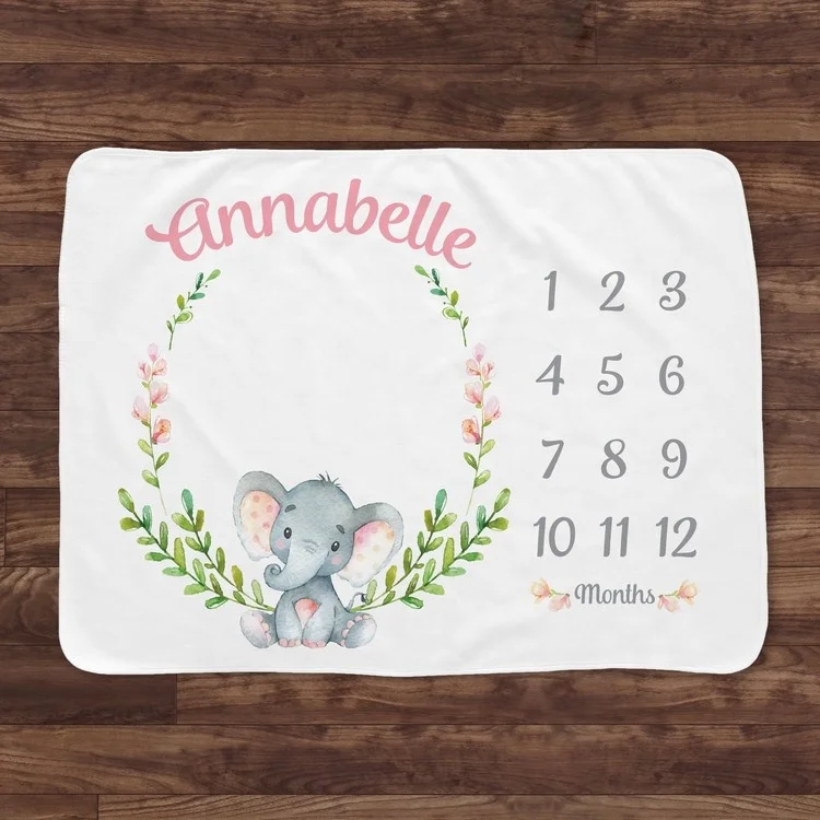 
Rectangular 100% polyester printed flamingo elephant newborn monthly milestone baby blanket 