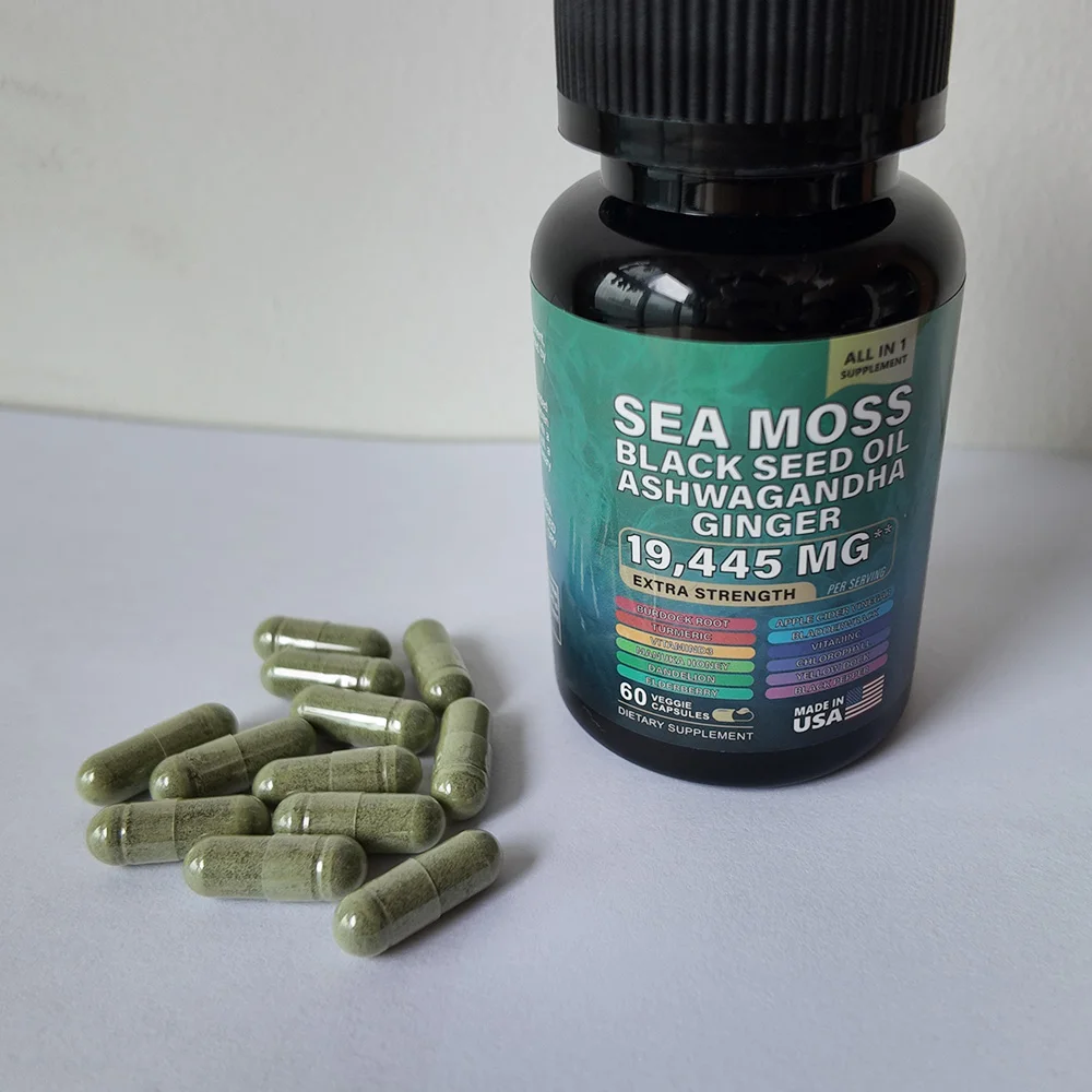 Private label Sea Moss capsules Black Seed Oil Ashwagandha Ginger Capsules All In One solution