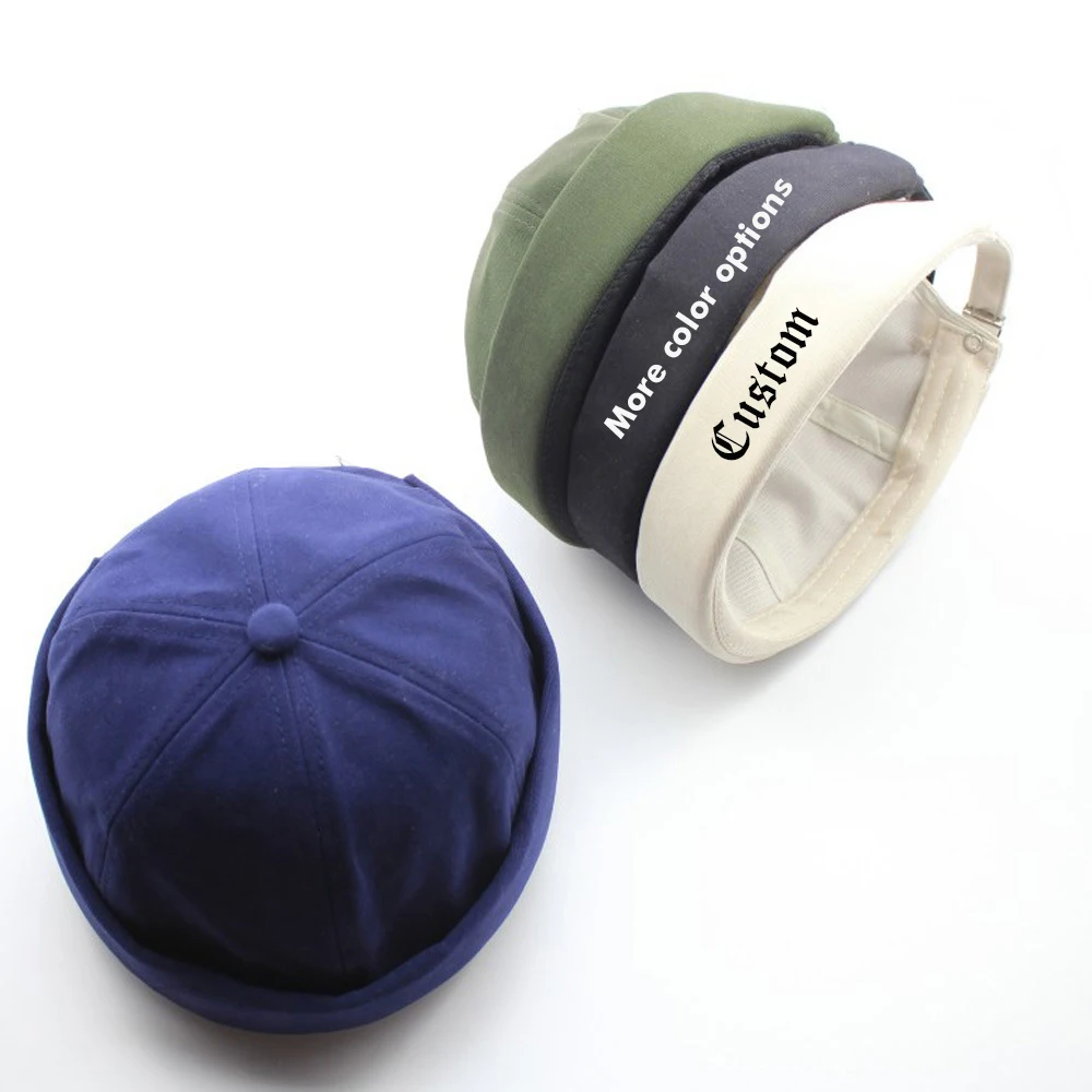 Custom Brimless Sailor Fisherman Vintage Leon Hat No Visor Skull Leather Strap Beanie Cap for Men Women