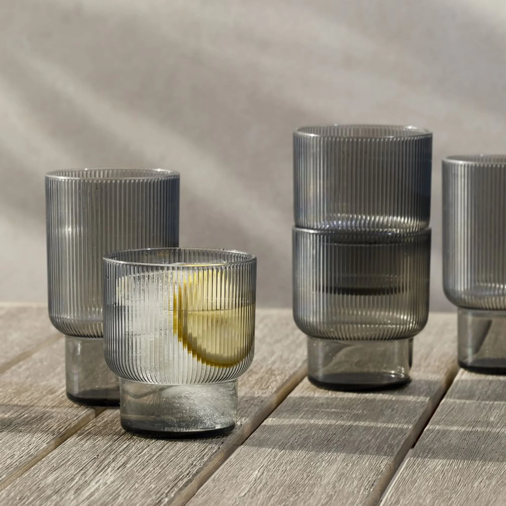Stackable style Ribbed fluted vertical stripe Reeded Texture  Double old fashioned Glass Tumbler