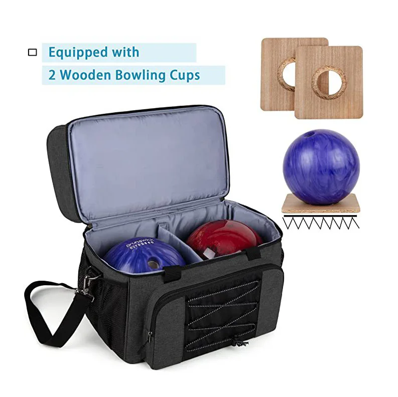 Factory Customisable Indoor Sport Storage Tote Two 2 Ball Bowling Bag with Padded