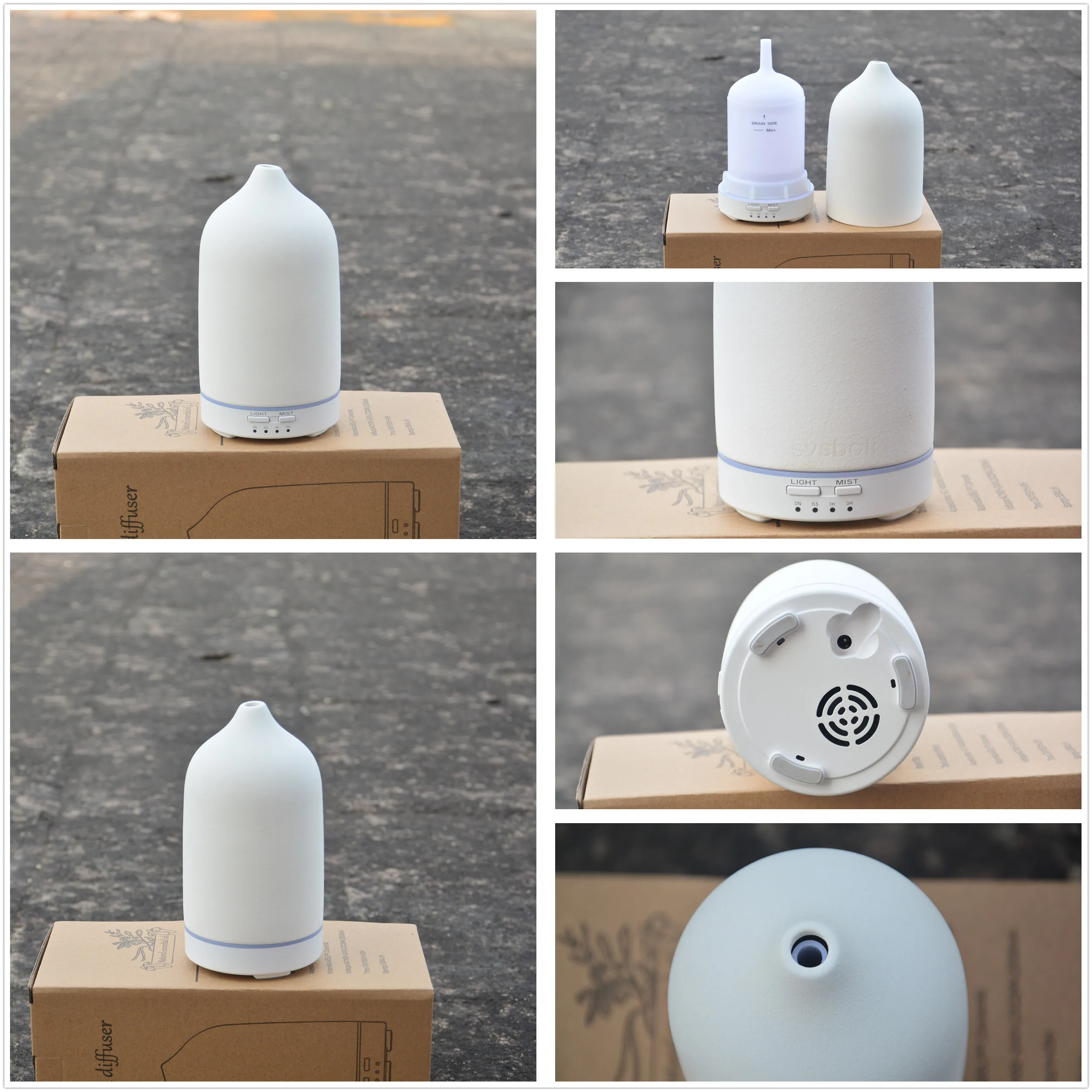 Stone Diffuser, white Ceramic Ultrasonic Essential Oil Diffuser for Aromatherapy, 160ml Capacity