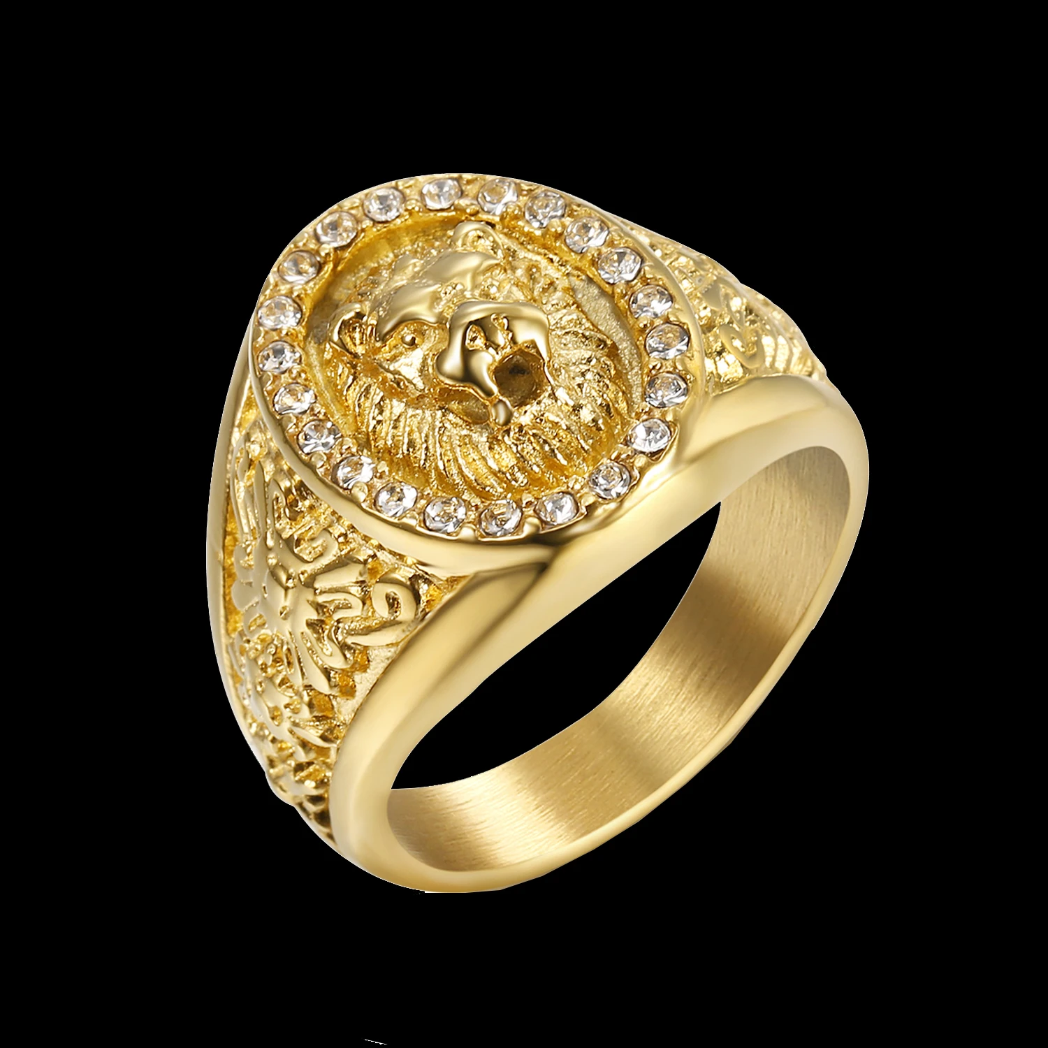 Hight Quality Biker Jewelry Stainless Steel Mens Gold Plated Lion Head Animal Signet Rings For Men Women