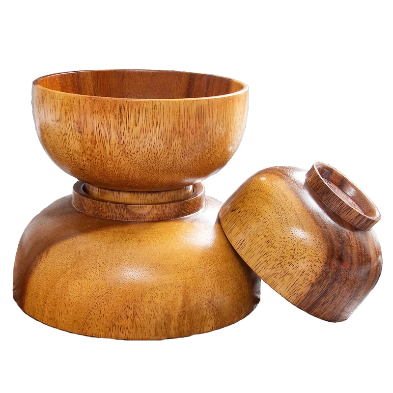 Good Quality Wood Bowl for Food, Fruits, Salads Acacia Wooden Serving Bowl Bamboo Bowls