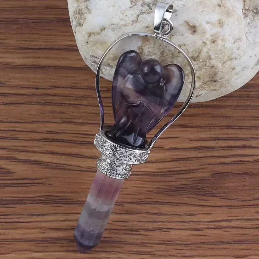 Natural fluorite crystal pendant Healing Gemstone Angel Point Pendulums Crystal pendant For ornament Decor