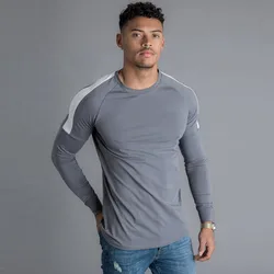 95 cotton 5 elastane long sleeve round neck gym t-shirts males compression long sleeve gym shirts for men
