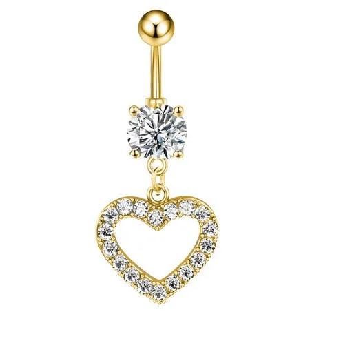 Chic Hypoallergenic Zircon Heart Belly Button Ring Dangle Crystal With Chain Titanium Steel Bar Navel Piercing Women Jewelry
