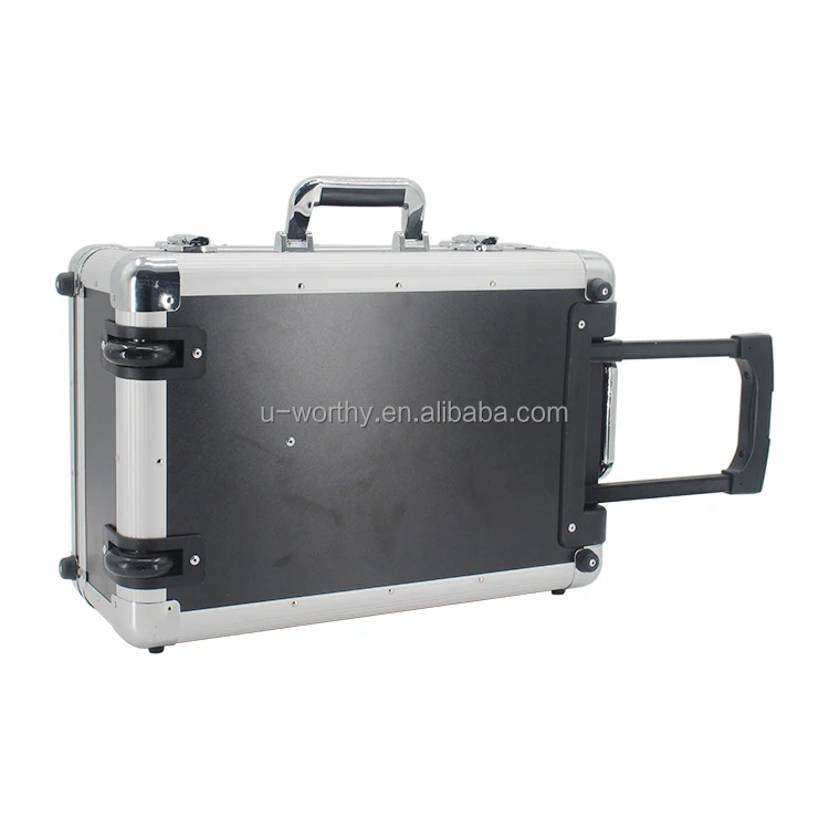 Premium Custom Large Size Extrusion Metal Frame Hard Aluminum Trolley Suitcase Instrument Tools Carry Case with Foam and Wheels