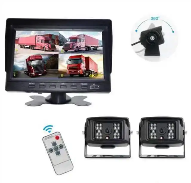 Heavy Truck DVR Monitor 4 Channel 7Inch Screen with 4pcs Camera  Kits CCTV Rear View Monitor Car Bus IR Night