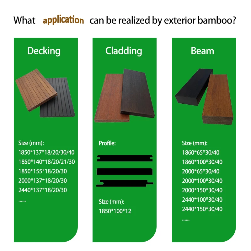 Hign density bamboo wall board, fence panel water proof long length 3000mm natural bamboo cladding exterior fluted wall facade