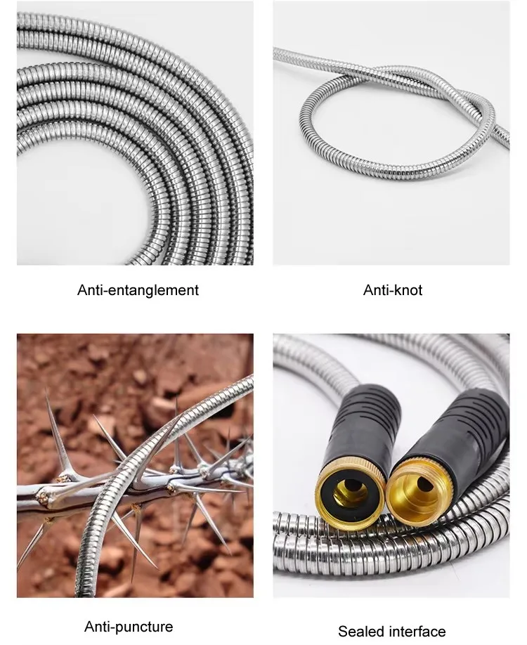 Wholesale Lightweight Kink Free Flexible Stainless Steel Garden Hoses With 2 Nozzles Heavy Duty High Pressure Garden Water Hoses