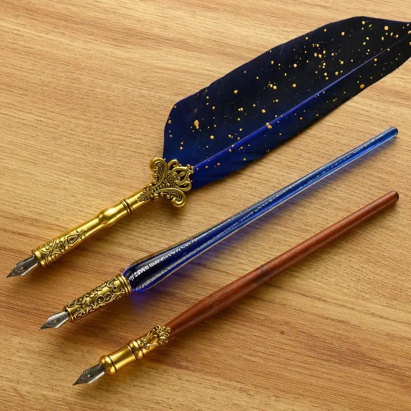 Wooden Calligraphy Dip Pen Glass Pen With Ink Sealing Wax Stamp Gift Set Vintage Quill Fountain Pen