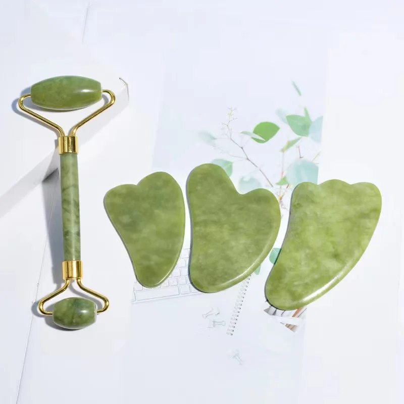 New green Skin Massager Natural Xiuyan Jade roller Custom Facial Green For Face Roller Jade with box