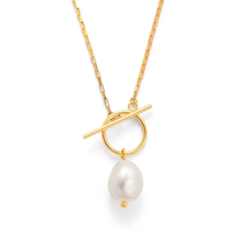 Milskye design fine fashion jewelry for women 925 silver 18K gold baroque pearl charm chain pendant necklace