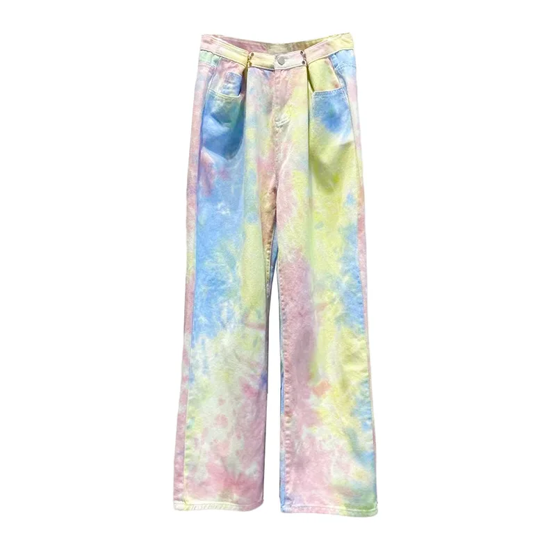 Bufa Girls Tie Dye Denim jeans For Women High Waist Straight Denim Pants