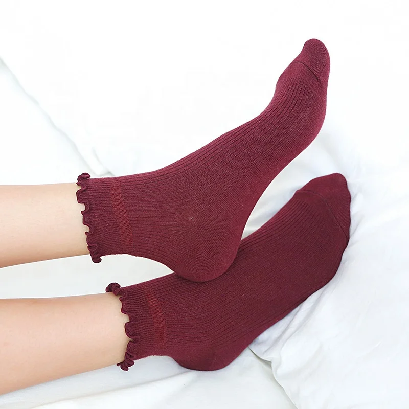 Оптовая продажа, цветные Веселые носки с рюшами, высококачественные хлопковые носки с оборками для женщин и девочек