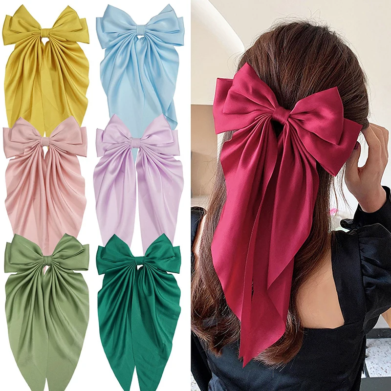 Wholesale Bow Smooth Satin Girl Hair Accessory Multicolour Cute Hair Claws Elegance Clips Solid Color Sweet Butterfly Hair Clip