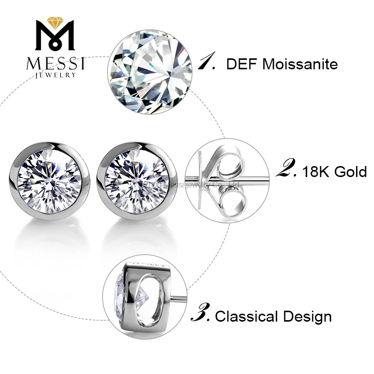 Fashion customized 18k gold jewelry 2 ct diamond moissanite earrings