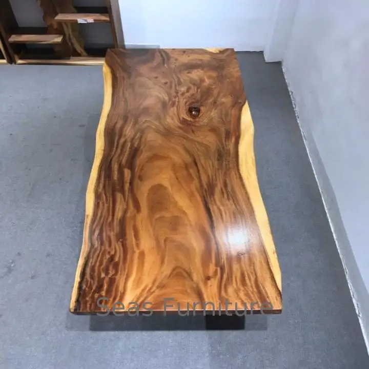 2023 Newest Factory Direct Sell Natural Live Edge Glass Top Dinner Table Set With Wholesale Price 100% Solid Wood