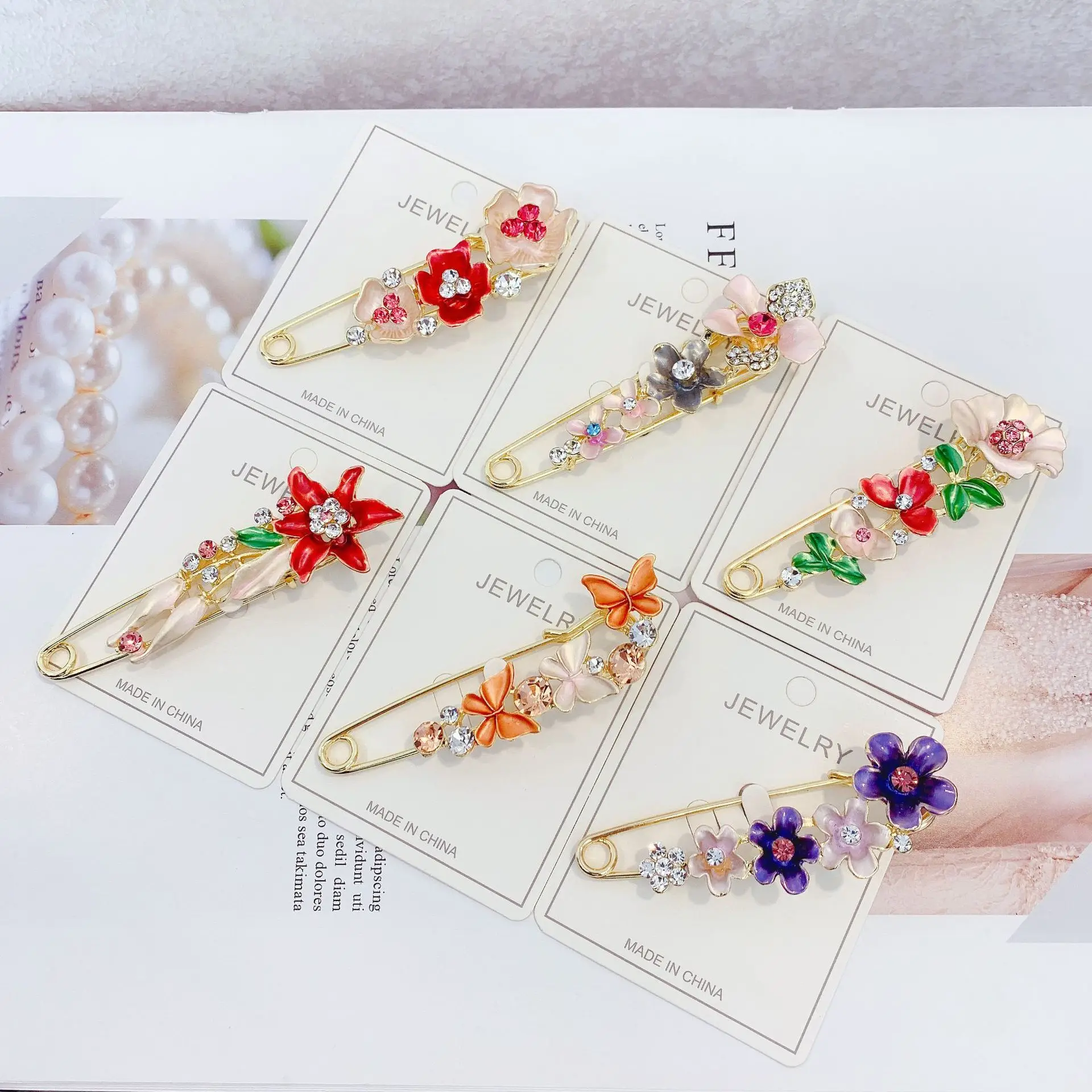 Wholesale 11 Style New fashion crystal rhinestone flower  scarf brooches   women saree coat sweater flower brooch pins