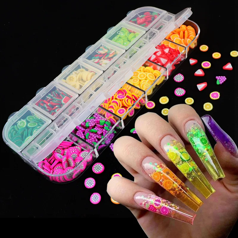 New Arrival Fruit Nail Decals Colorful 12 Styles Mixed Polymer Fruit Slice 3D Nail Art Decoration Fruit Slices For Nails