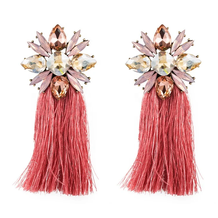 New Glass Drill Flower Long Tassel Earrings For Women Jewelry Wholesale