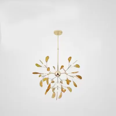 Nordic Style Creative  Leaves LED Chandeliers Romantic Diningroom Agate Stone LED Pendant Lights