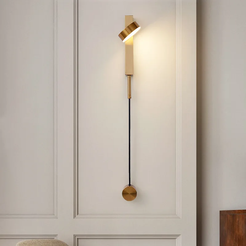 Minimalist bedroom bedside LED wall lamp with rotary switch adjustable angle living room sofa decorative light