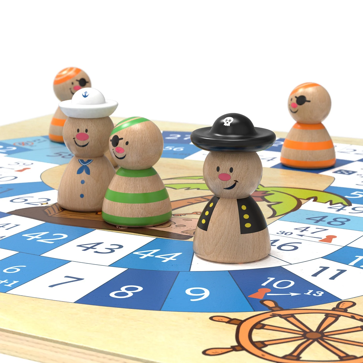 Montessori Kids Educational 2 In 1 Wooden Chess Board Game Sets Popular Pirate Ludo Chess Game And Goose Chess Sets