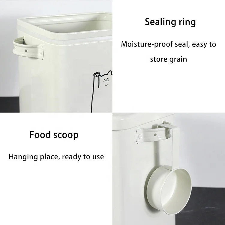 Large Capacity Pet Dry Food Storage Metal Bucket With Scoop Sealing Cover Cat Food Bin Box Dog Food Containers