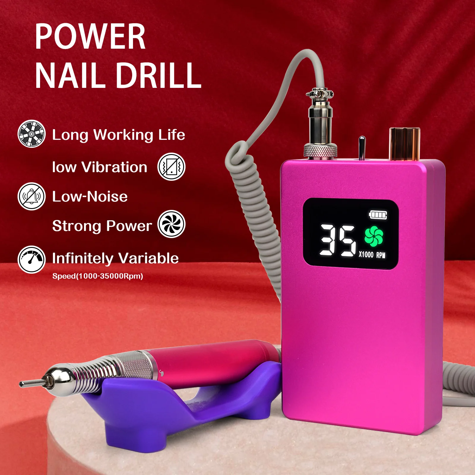 USA Free Shipping 2024 New Portable Rechargeable 35000RPM Manicure E File Nails Drill Machine