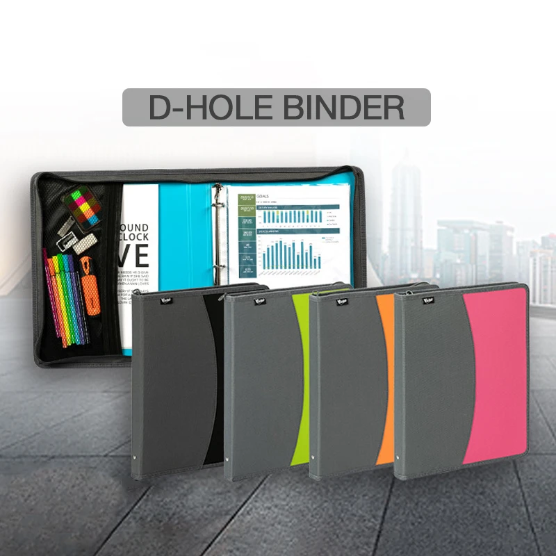Custom A4 PP D-type 2/3/4-hole Folder Portfolio Zipper Budget Planner Binder Wallet with inner mesh pocket