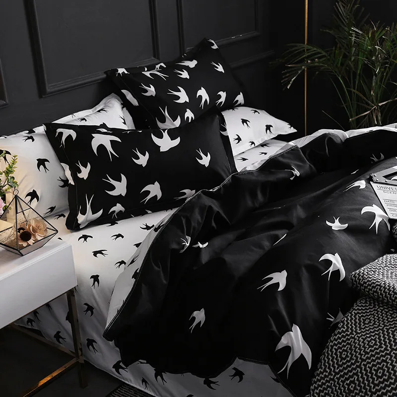 Wholesale bed linen black bed linen set duvet set four-piece bed linen and duvet set pillow case