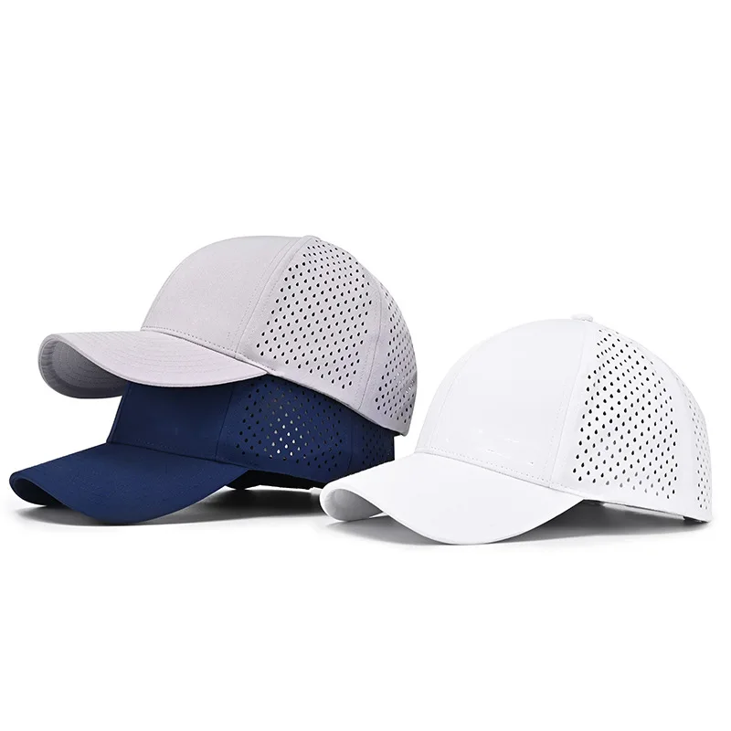 Custom Designer Men 6 Panel  Laser Cut Hole Perforated Hat Waterproof Sport Baseball Cap