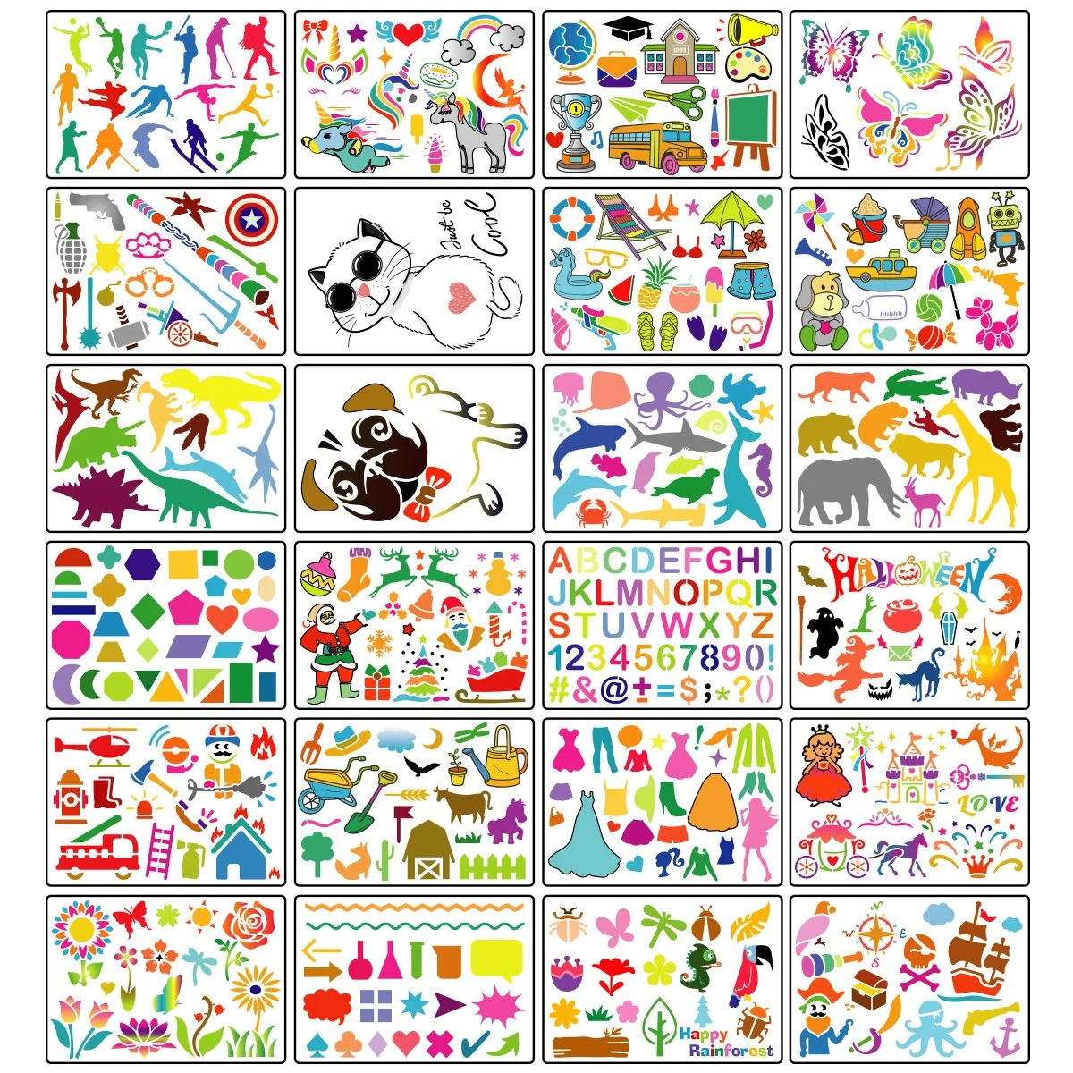 Stencil Drawing Kit for Kids  24 Pcs Plastic Drawing Stencils Great Birthday Gift for Boy Girl