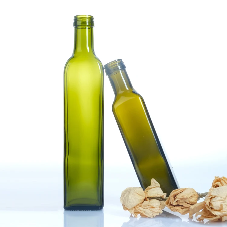 Empty Round Glass Cooking Oil Bottle 500ml Dorica Antique Green Amber Vinegar Olive Oil Glass Bottles With Cap