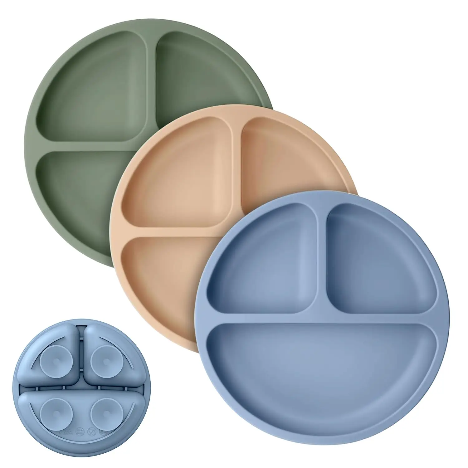 Silicone Baby Feeding Set Baby Led Weaning Supplies Bowl Divided Plate Adjustable Bib with Suction Plate and Bowl