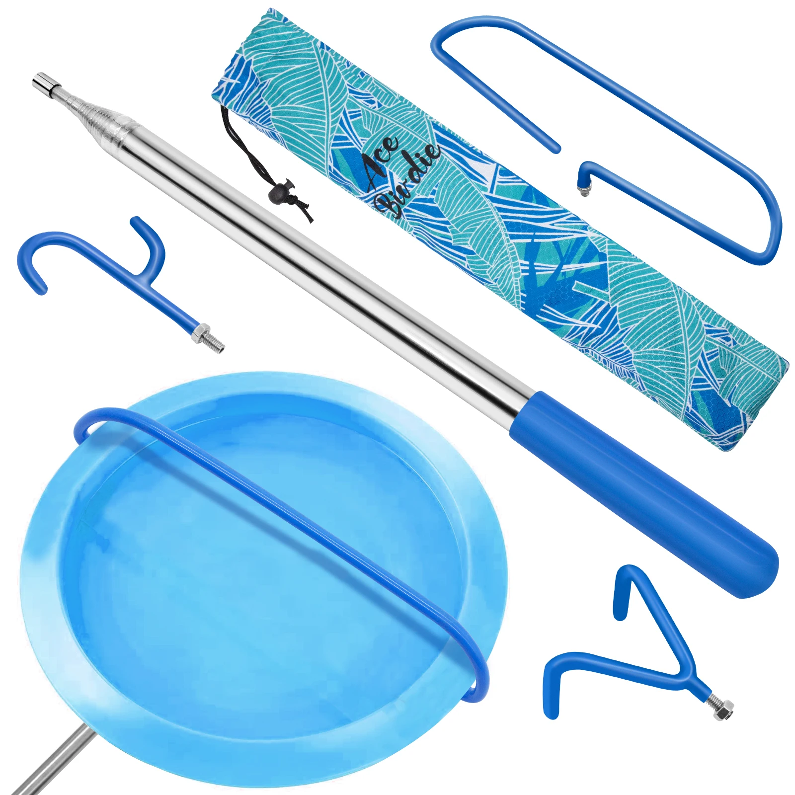 Durable Stainless Steel Frame Flying Disc Golf Retriever Telescoping Pole Set With 3 Detachable Hooks Disc Golf Retriever