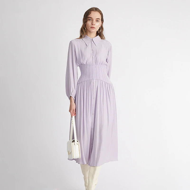 Solid button down shirt long sleeve long fitted spring vintage dress dresses women lady elegant
