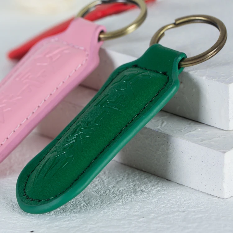 SAHE leather keychain light own logo on both side colors for choosing popular key chain