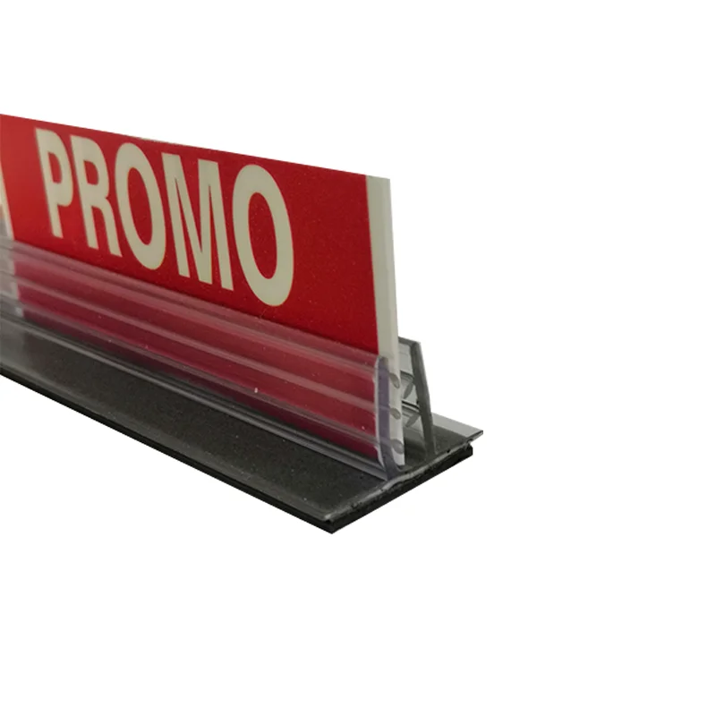 wholesale Advertising Clear PVC Price Card Holder With strong Gripper for Promotion tape on shelves