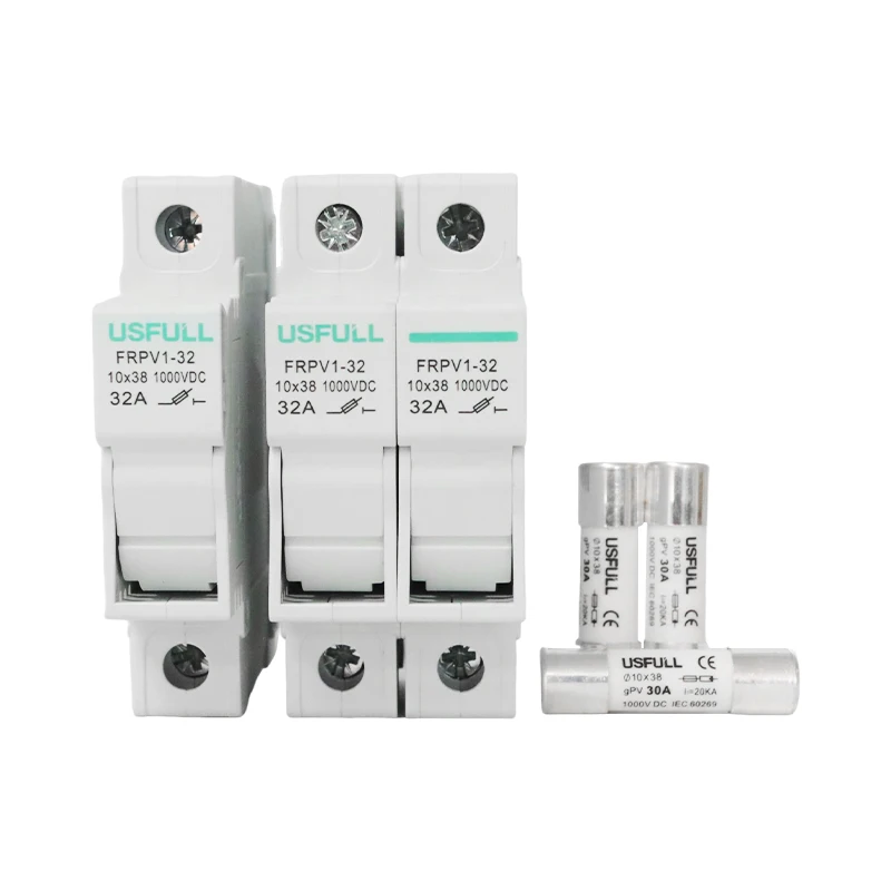 USFULL DC Fuses PV 1A 2A 3A 5A 8A 10A 12A 15A 16A 20A 25A 30A 32A 1000V 1P 2P Solar Power Photovoltaic Fuse and Fuse Holder